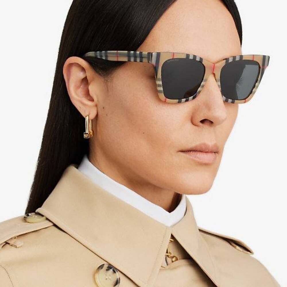 Burberry BE4346 394487 Elsa Cat Eye Sunglasses - Vintage Check/Grey - Picture 3 of 10